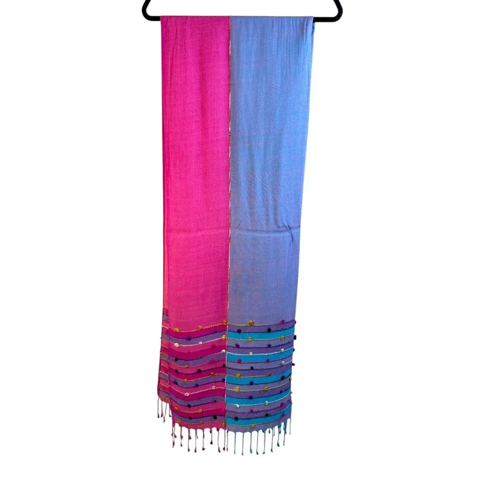 NWOT NO LABEL Bright Pink & Blue Bohemian Scarf/Shawl/Wrap